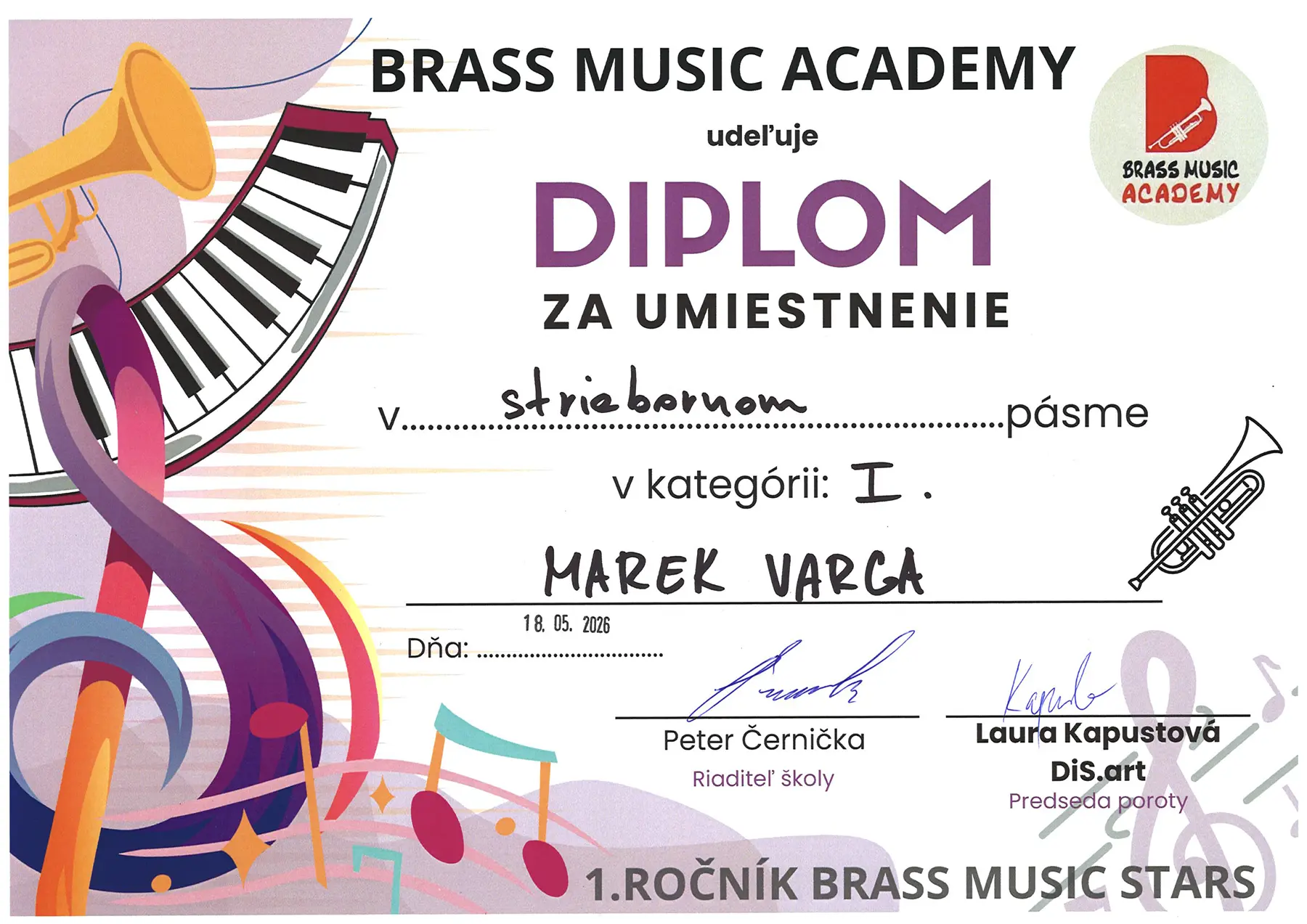 2026 05 Diplom Jakub Salaj zlate pasmo v III kategorii